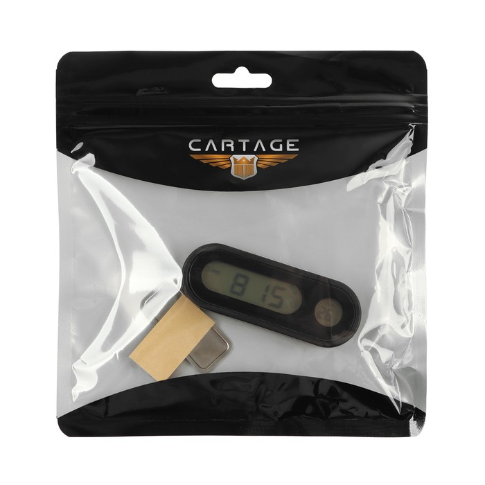 Часы-термометр Cartage, автомобильные с подсветкой, черный - фото 1884864313