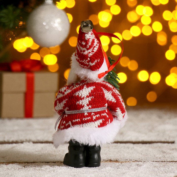 Дед Мороз "В красной шубке с серебристым мешком" 14 см - фото 1908397012