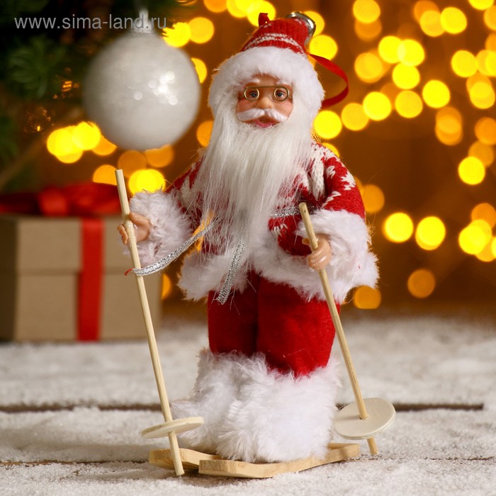 Дед Мороз "На лыжах" в вязаном костюме, 17 см - Фото 1
