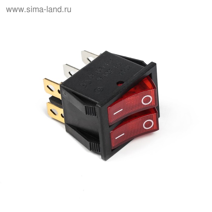 Выключатель 2 клавишный, с подсветкой, красный, 16А, 250 В - Фото 1