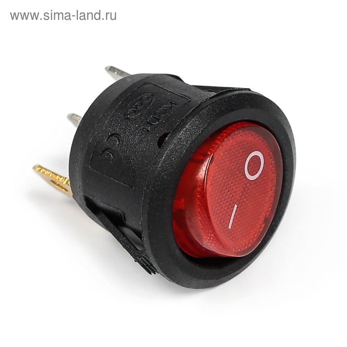 Выключатель 1 клавишный, с подсветкой, диаметр 23 мм, красный, 10 А - Фото 1