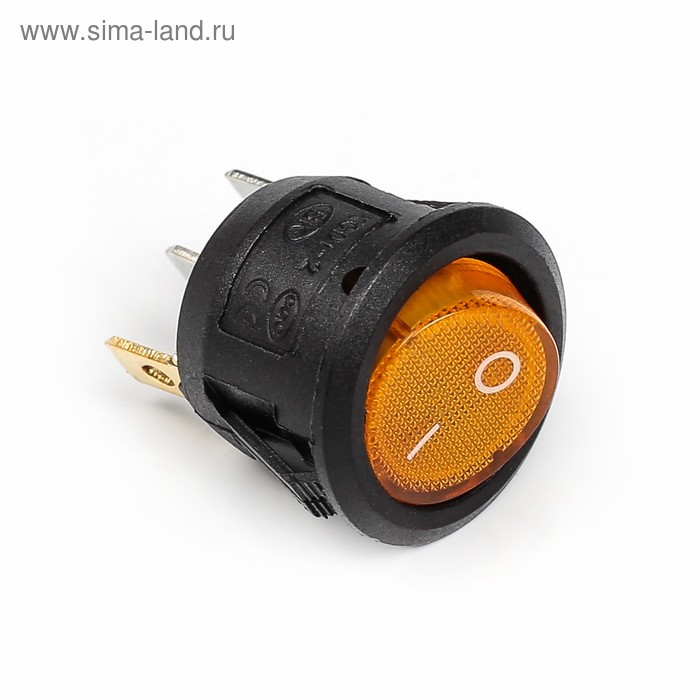 Выключатель клавишный с подсветкой, диаметр 23 мм, желтый - Фото 1