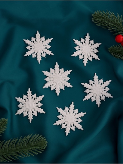 Ёлочные игрушки набор 6 шт. «Зимнее волшебство. Снежинка полярная», d=6 см, белый