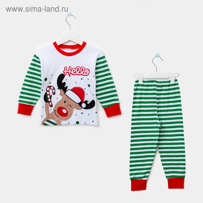 Пижама детская, размер 52, рост 86-92 см, белый/зеленый(Лось ) - Фото 1