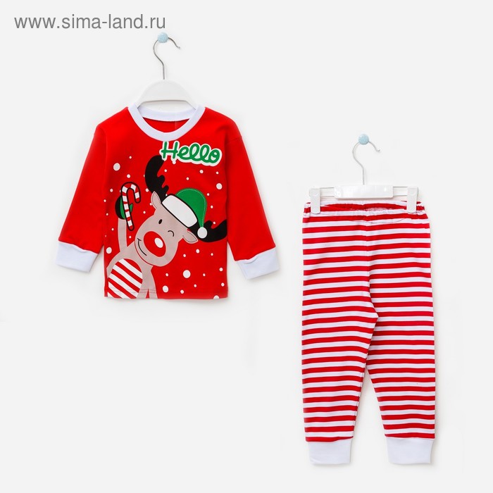 Пижама детская, размер 64, рост 122-128 см красный/белый (Лось ) - Фото 1