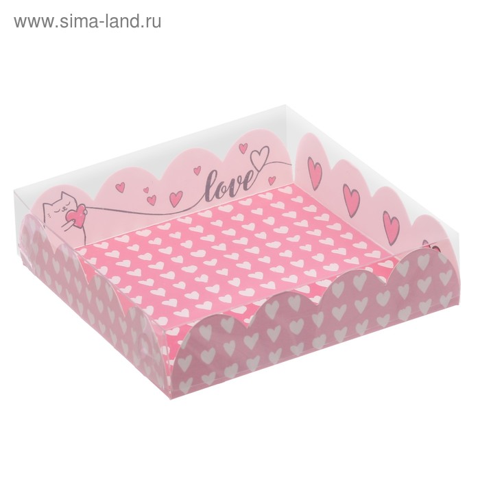 Коробка для печенья, кондитерская упаковка с PVC крышкой, Love, 13 х 13 х 3 см