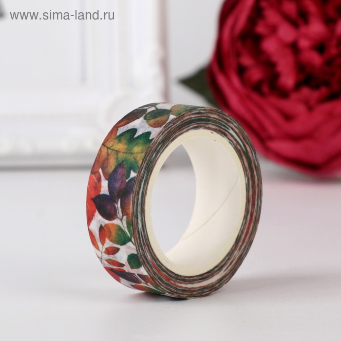 Клейкая лента декоративная бумажная "Осенние листья" ширина 1,5 см намотка 10 метров - Фото 1