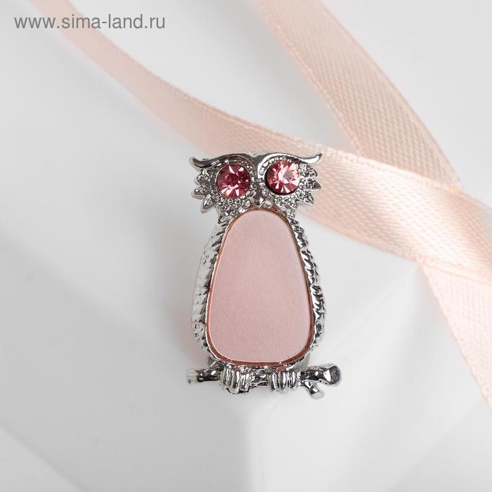 Брошь "Сова" неясыть, цвет розовый в серебре - Фото 1