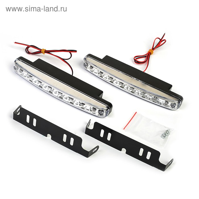 Дневные ходовые огни KS, KS-0815, 8 LED, хром, 158х36х18 мм, набор 2 шт