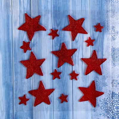 Наклейки на стекло «Звёздочки красные», набор 15 шт., 18.5×18.5 см