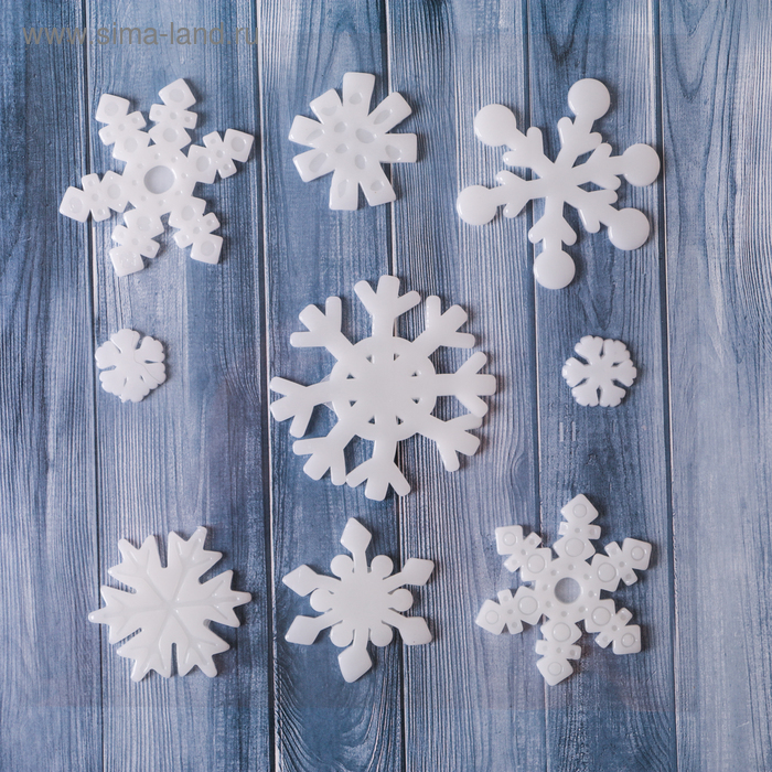 Наклейка на стекло «Снежинка», набор - 9 шт., 18.5×18.5 см, белая - Фото 1