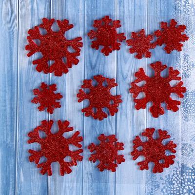 Наклейка на стекло "Красные снежинки" (набор 10 шт) 18,5х18,5 см