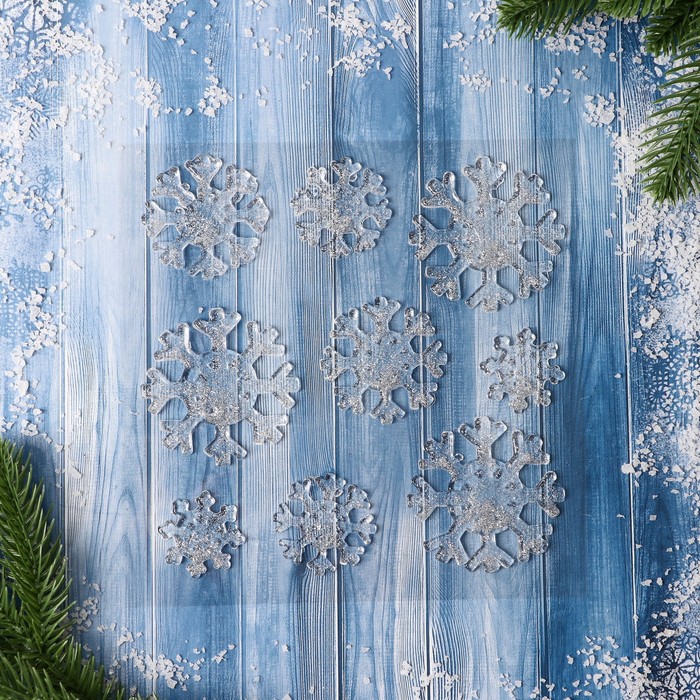 Наклейка на стекло "Серебристая снежинка" (набор 9 шт) 18,5х18,5 см - Фото 1