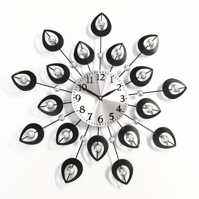 Часы настенные, серия: Ажур, "Чёрные лепестки", плавный ход, d-15 см, 47 х 47 см
