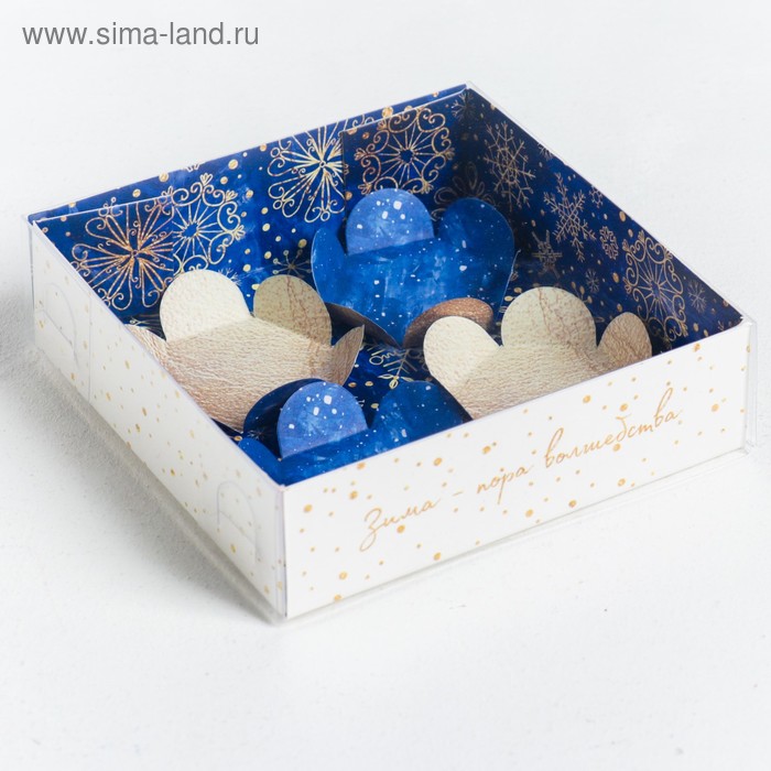 Коробка для кондитерских изделий «Зима—пора волшебства», 12 х 12 х 3 см - Фото 1
