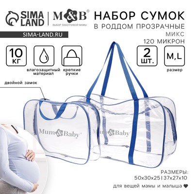 Сумка в роддом, размер 30х50х25 см, с косметичкой ПВХ120, цвет Микс (голубой/синий), Mum&Baby