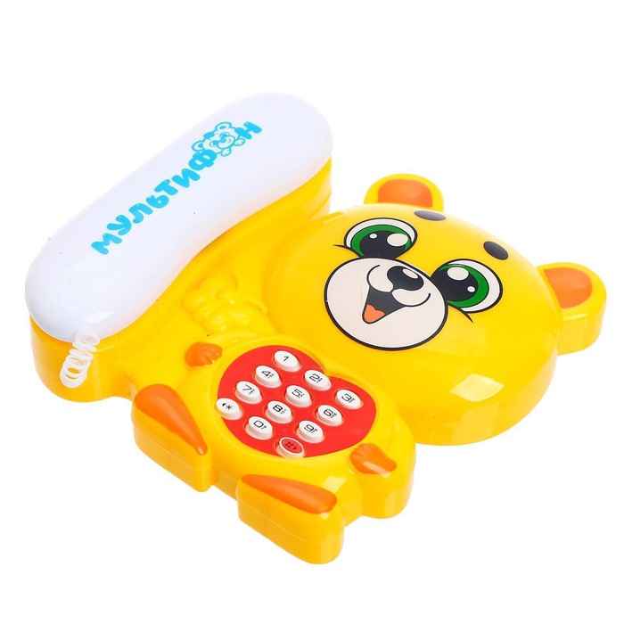 Музыкальный телефон «Мультифон: Весёлый мишутка», русская озвучка, работает от батареек, цвет жёлтый - фото 1881898630
