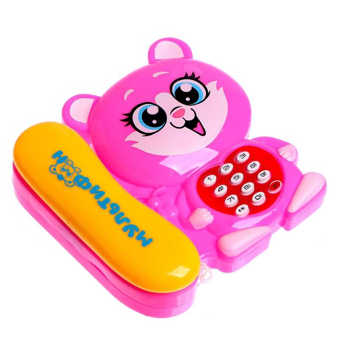 Музыкальный телефончик «Котёнок», русская озвучка, работает от батареек, цвет розовый - фото 1902561353