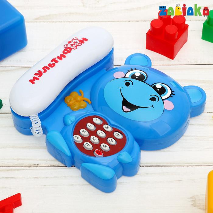 Музыкальный телефон «Мультифон: Бегемотик», русская озвучка, работает от батареек, цвет голубой - фото 1881898643