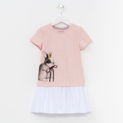 Платье для девочки "Кролик", пудровое, р-р 38 (146-152 см) 11-12 л., 100% хлопок