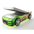Кровать машина «Турбо зелёная», подъёмный матрас, подсветка дна и фар, пластиковые колёса - фото 298068601