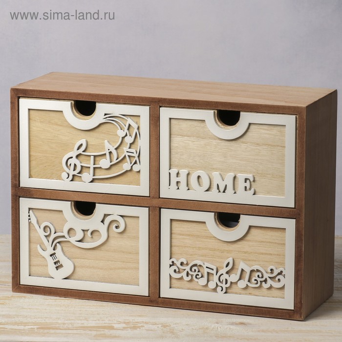 Шкатулка дерево 4 ящика "Музыка. Гитара. Дом" 22х31,5х11,5 см - Фото 1