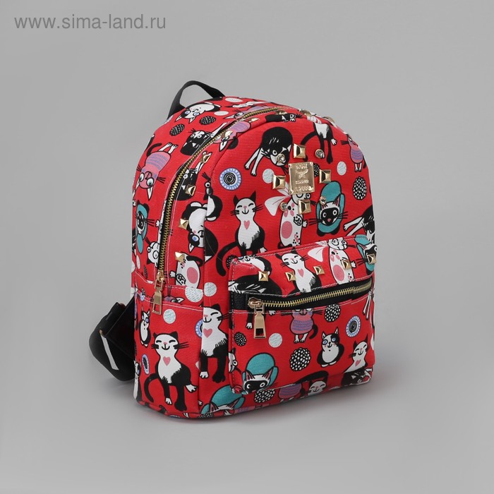 Рюкзак детский "Кошки", отдел на молнии, наружный карман, цвет красный - Фото 1