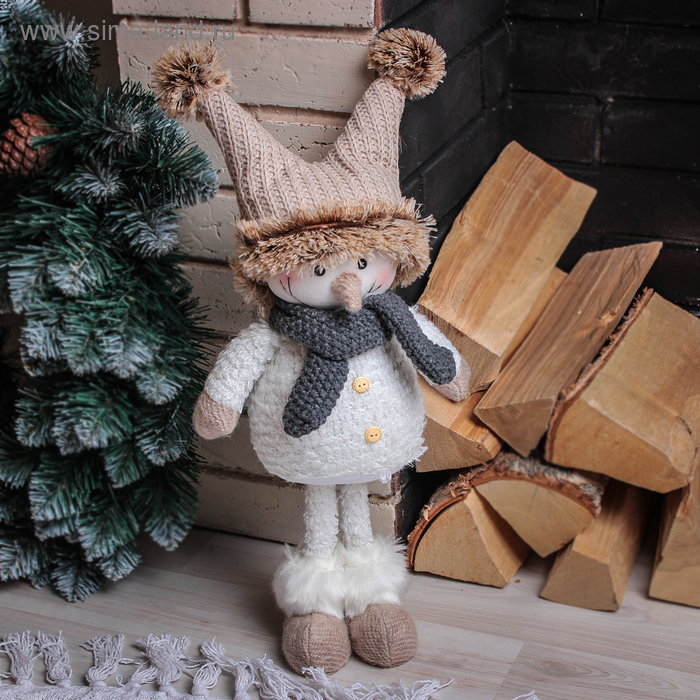 Кукла интерьерная "Снеговик в коричневой шапочке" 47 см - Фото 1