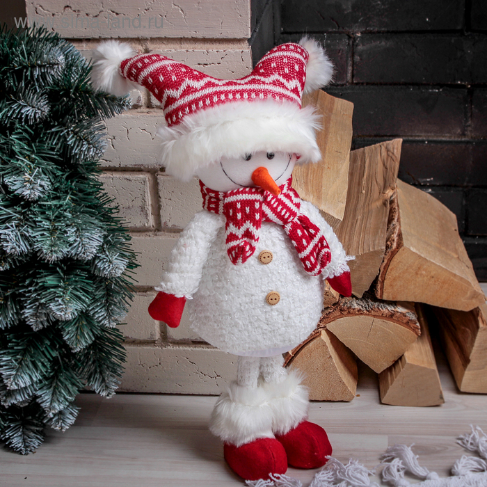 Кукла интерьерная "Снеговик в красной шапочке" 43 см - Фото 1