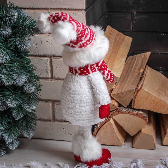 Кукла интерьерная "Снеговик в красной шапочке" 43 см - фото 1906940410