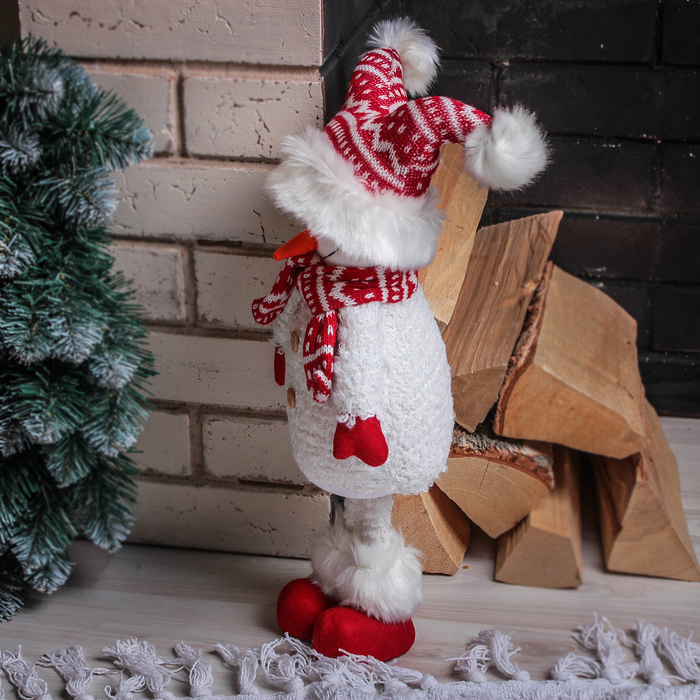 Кукла интерьерная "Снеговик в красной шапочке" 43 см - фото 1906940411