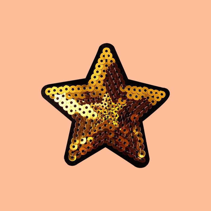 Термоаппликация «Звезда», с пайетками, d = 7,5 см, цвет золотой - фото 1906940430
