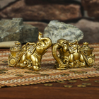 Нэцкэ полистоун бронза "Слоны с тележкой золота" набор 2 шт 5,4х9,4х3,5 см - Фото 1
