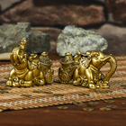 Нэцкэ полистоун бронза "Слоны с тележкой золота" набор 2 шт 5,4х9,4х3,5 см - Фото 2