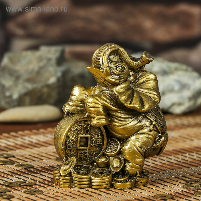 Нэцке полистоун бронза "Слон с китайскими монетами" 10,7х9,5х6,8 см - Фото 1