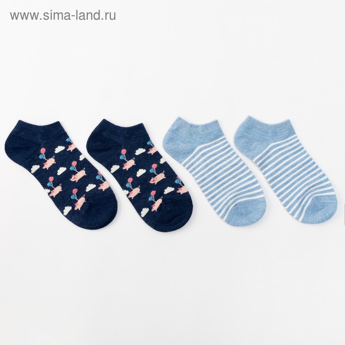 Набор носков женских (2 пары), цвет голубой/чёрный, размер 23-25 (36-40) - Фото 1