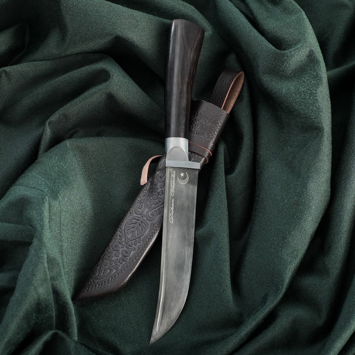 Нож Пчак Шархон малый, чёрная рукоять из граба (сухма), гарда из олова - Фото 1