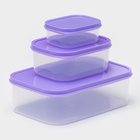 Набор контейнеров для хранения еды Доляна, 3 шт.: 150 мл, 500 мл, 1.2 л, пластик, сиреневый - Фото 1