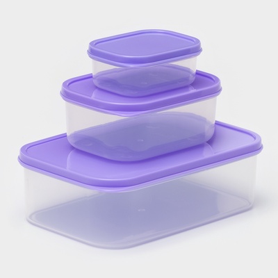 Набор контейнеров для хранения еды Доляна, 3 шт.: 150 мл, 500 мл, 1.2 л, пластик, сиреневый