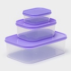 Набор контейнеров для хранения еды Доляна, 3 шт.: 150 мл, 500 мл, 1.2 л, пластик, сиреневый - Фото 2