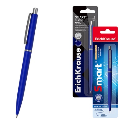 Ручка шариковая автоматическая Smart, узел 0.7 мм, под логотип, чернила синие, длина линии письма 1000 метров, блистер