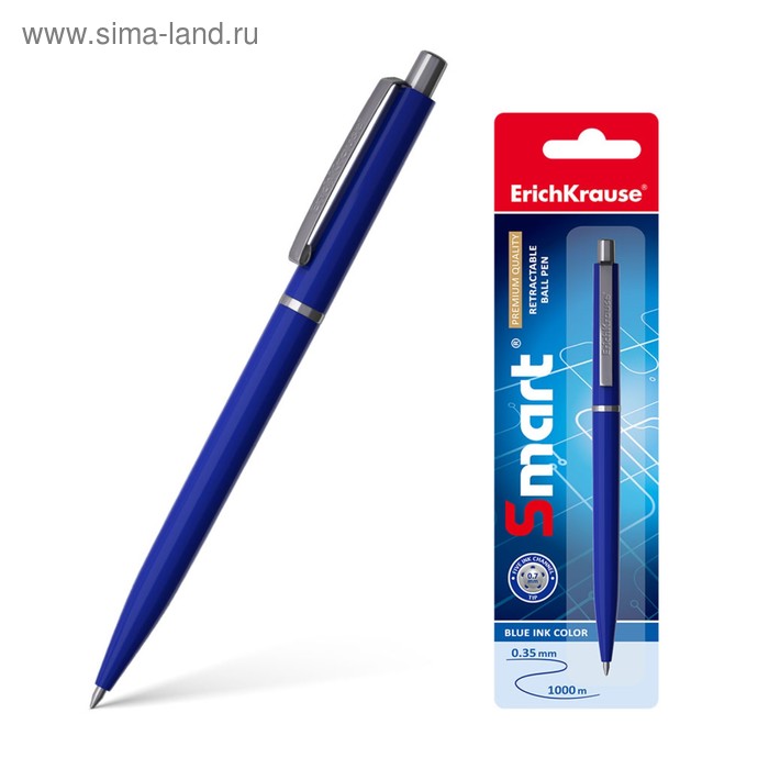 Ручка шариковая автоматическая Smart, узел 0.7 мм, под логотип, чернила синие, длина линии письма 1000 метров, блистер - Фото 1