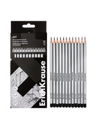 Набор карандашей чернографитных ErichKrause, 12 штук, разной твёрдости, шестигранные, деревянные, серебристый корпус 3801560