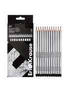 Набор карандашей чернографитных ErichKrause, 12 штук, разной твёрдости, шестигранные, деревянные, серебристый корпус 3801560