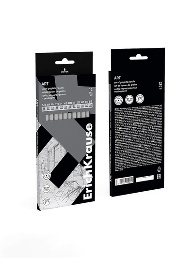 Набор карандашей чернографитных различной твердости 12 штук, ErichKrause, грифель d=2.2 мм, шестигранные, ударопрочные, серебро, в коробке