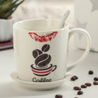 Кружка 320 мл «Кофейная любовь», с подставкой и ложкой, рисунок МИКС - Фото 1