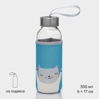 Бутылка для воды «Милые животные», 300 мл, h=17 см, в чехле, стекло, голубая, прозрачная - Фото 1