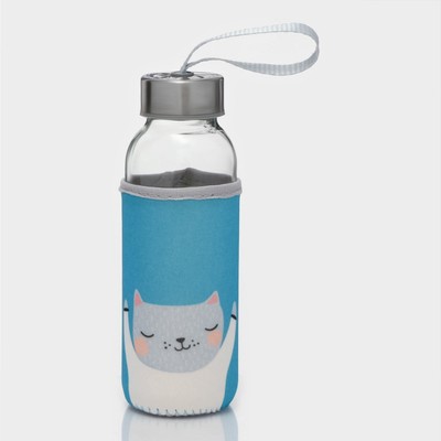 Бутылка для воды стеклянная в чехле «Милые животные», 300 мл, h=17 см, рисунок МИКС