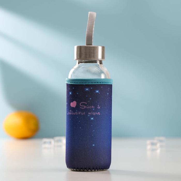 Бутылка для воды стеклянная в чехле «Звёздное небо», 300 мл, h=17 см, цвет МИКС - Фото 1