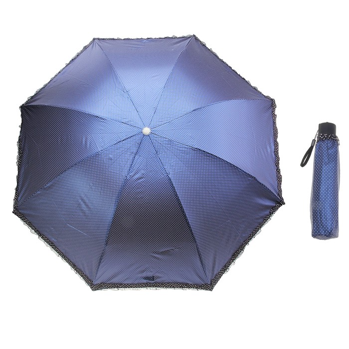 Зонт механический "Горох", R=50см, цвет синий - Фото 1